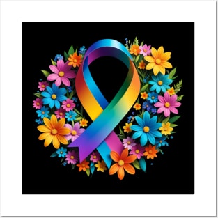Blooming Hope: Cancer Awareness Ribbon Floral Design Posters and Art